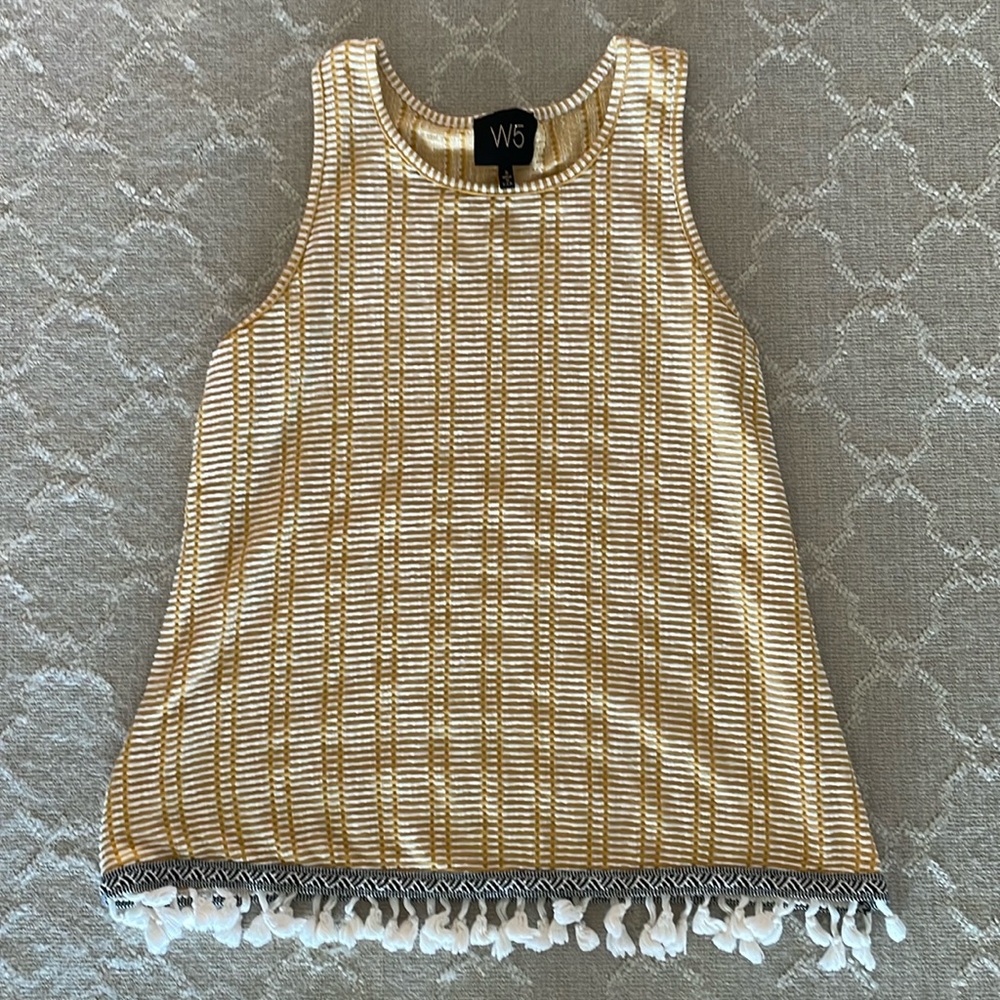 Anthropologie W5 Yellow gold/white fringed tank top